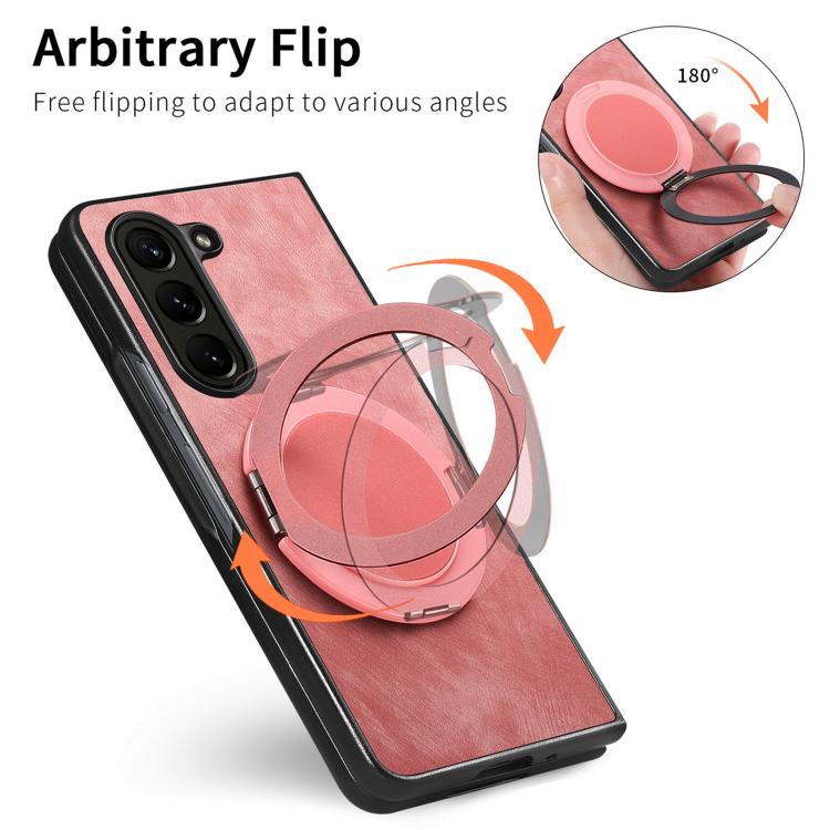 For Samsung Galaxy Z Fold5 Retro Leather Rotation Round Holder Phone Case