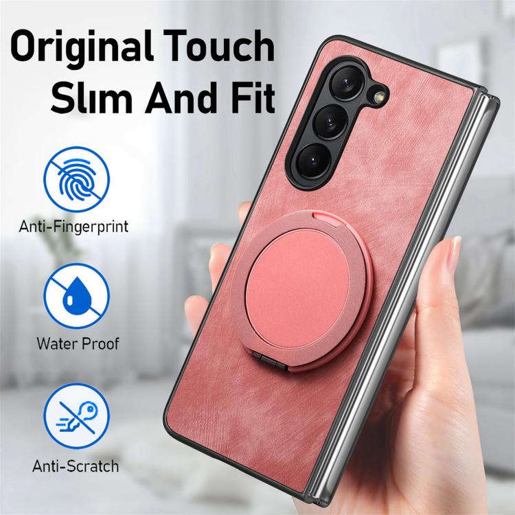 For Samsung Galaxy Z Fold5 Retro Leather Rotation Round Holder Phone Case