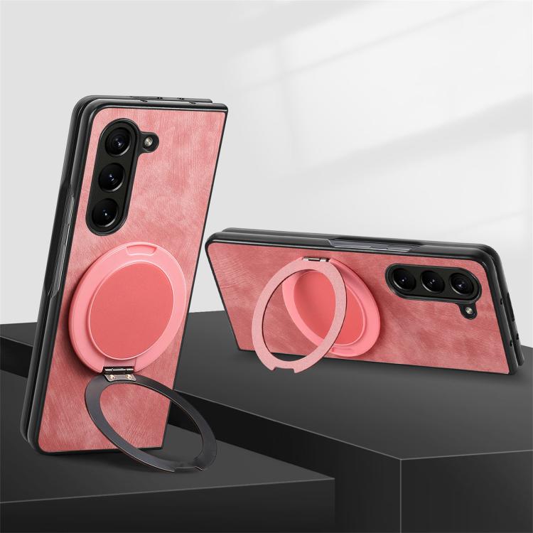 For Samsung Galaxy Z Fold5 Retro Leather Rotation Round Holder Phone Case