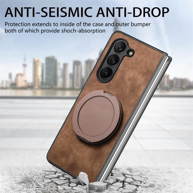 For Samsung Galaxy Z Fold5 Retro Leather Rotation Round Holder Phone Case
