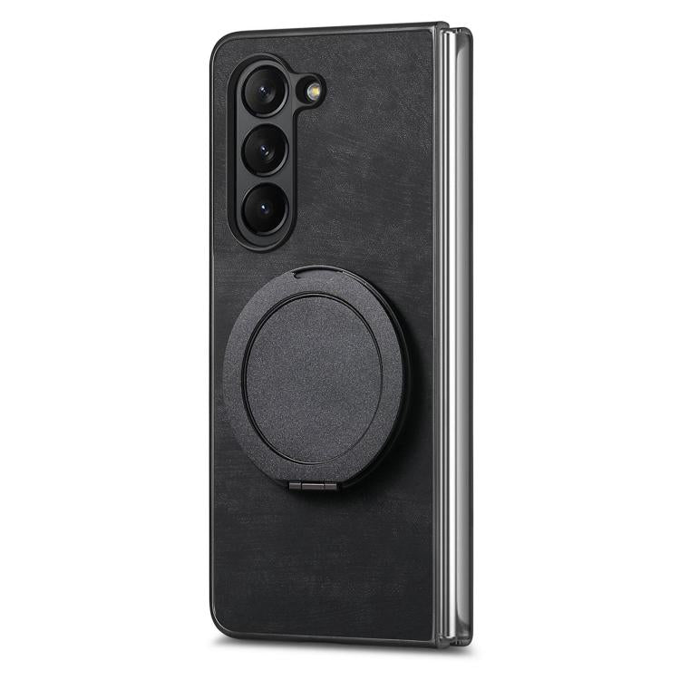 For Samsung Galaxy Z Fold5 Retro Leather Rotation Round Holder Phone Case
