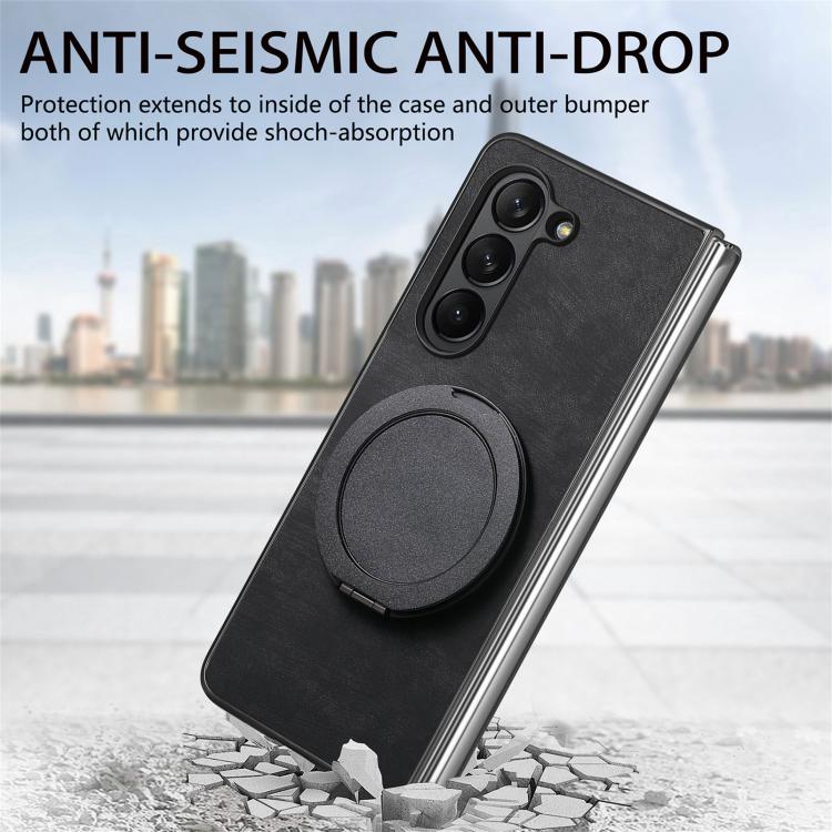For Samsung Galaxy Z Fold5 Retro Leather Rotation Round Holder Phone Case