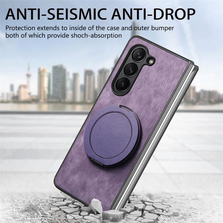 For Samsung Galaxy Z Fold5 Retro Leather Rotation Round Holder Phone Case