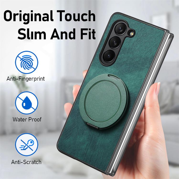 For Samsung Galaxy Z Fold5 Retro Leather Rotation Round Holder Phone Case