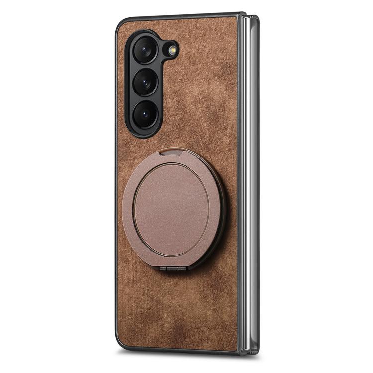For Samsung Galaxy Z Fold6 Retro Leather Rotation Round Holder Phone Case