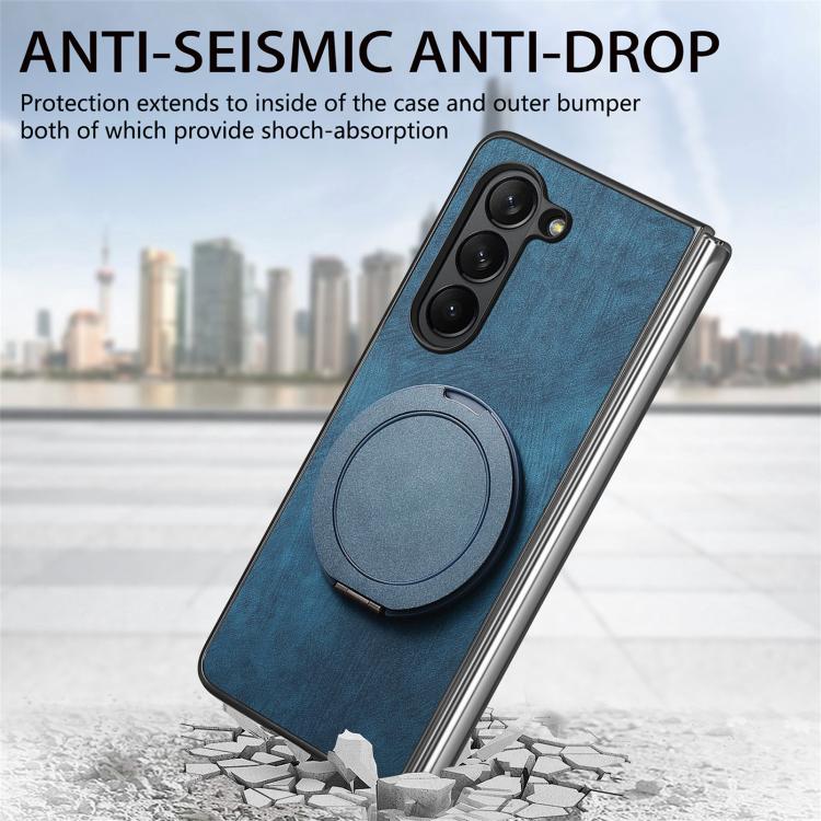 For Samsung Galaxy Z Fold6 Retro Leather Rotation Round Holder Phone Case
