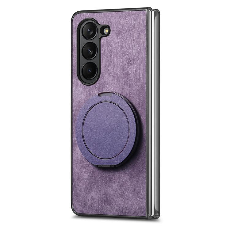 For Samsung Galaxy Z Fold6 Retro Leather Rotation Round Holder Phone Case