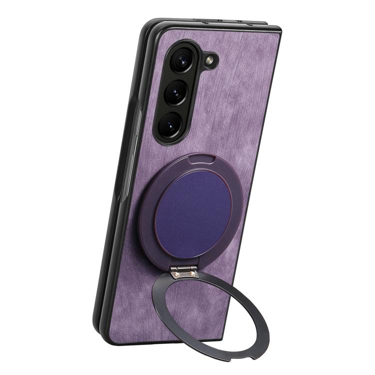 For Samsung Galaxy Z Fold6 Retro Leather Rotation Round Holder Phone Case