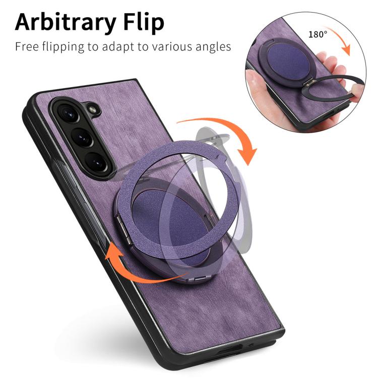 For Samsung Galaxy Z Fold6 Retro Leather Rotation Round Holder Phone Case