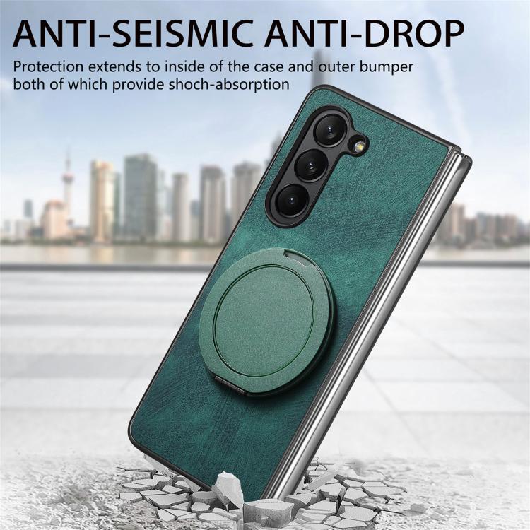 For Samsung Galaxy Z Fold6 Retro Leather Rotation Round Holder Phone Case