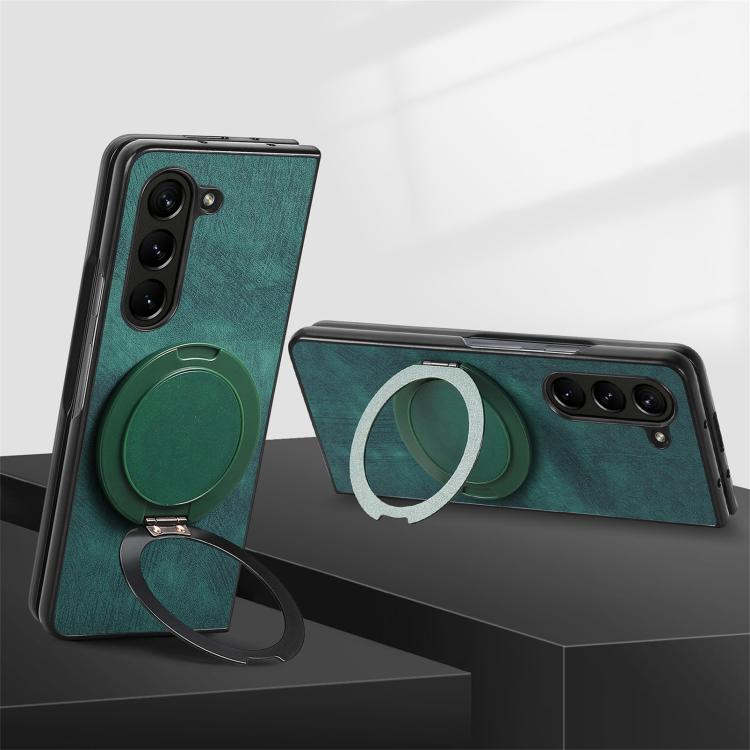 For Samsung Galaxy Z Fold6 Retro Leather Rotation Round Holder Phone Case