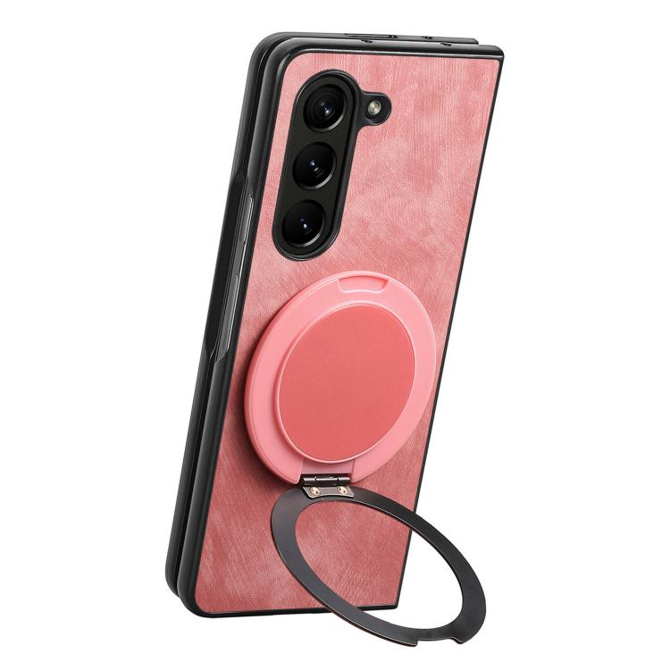 For Samsung Galaxy Z Fold7 Retro Leather Rotation Round Holder Phone Case