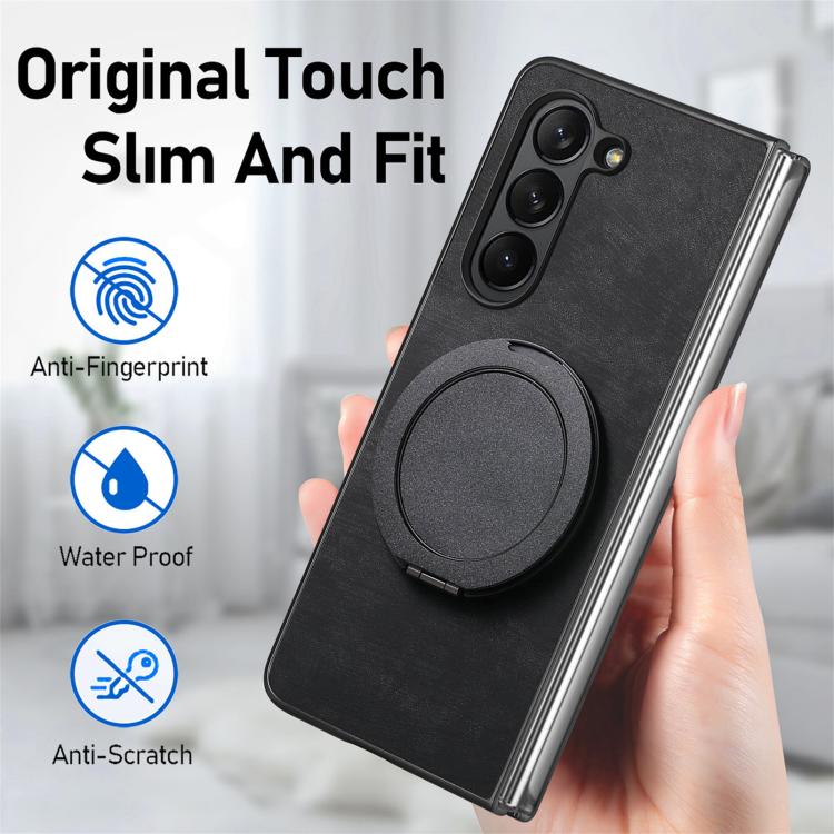For Samsung Galaxy Z Fold7 Retro Leather Rotation Round Holder Phone Case