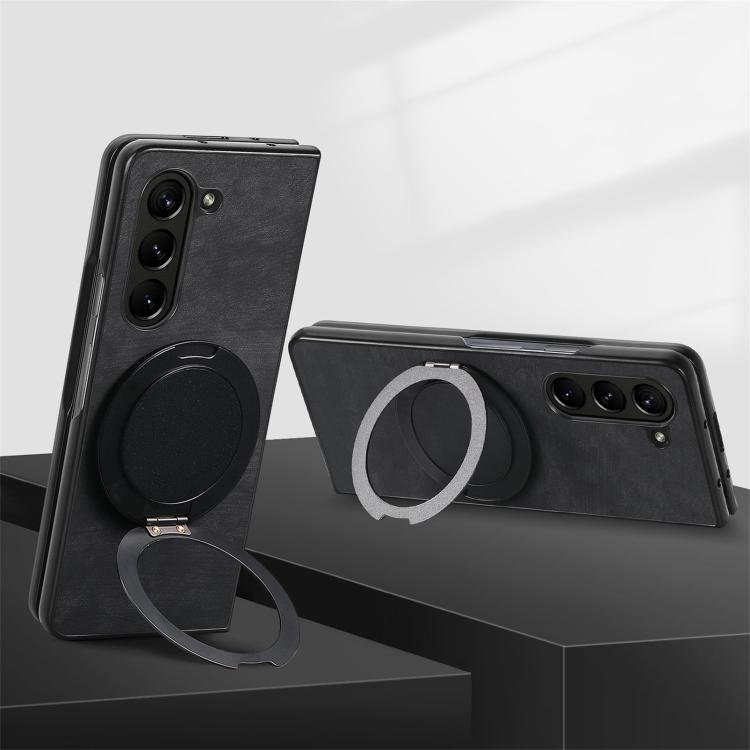 For Samsung Galaxy Z Fold7 Retro Leather Rotation Round Holder Phone Case