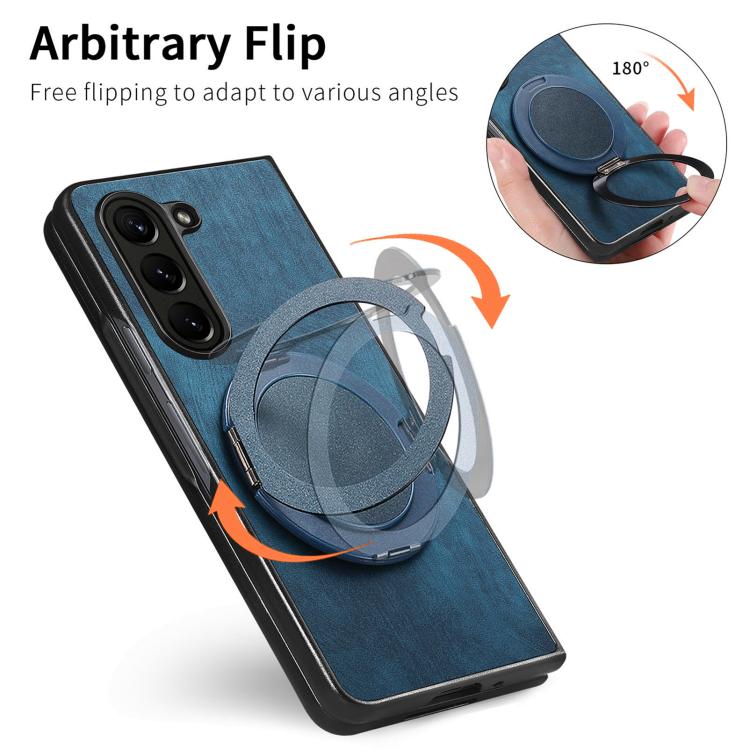 For Samsung Galaxy Z Fold7 Retro Leather Rotation Round Holder Phone Case