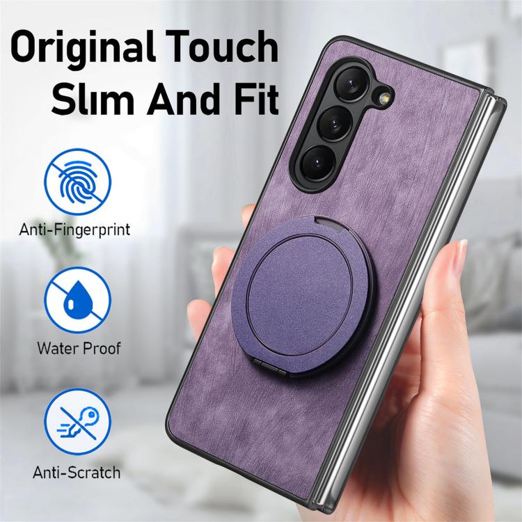 For Samsung Galaxy Z Fold7 Retro Leather Rotation Round Holder Phone Case
