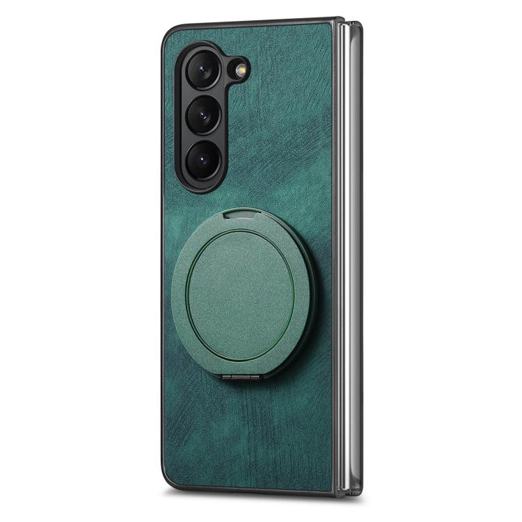 For Samsung Galaxy Z Fold7 Retro Leather Rotation Round Holder Phone Case