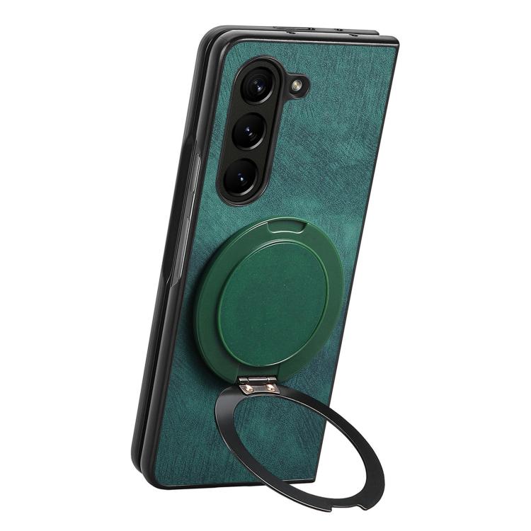 For Samsung Galaxy Z Fold7 Retro Leather Rotation Round Holder Phone Case