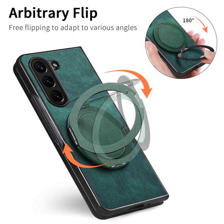 For Samsung Galaxy Z Fold7 Retro Leather Rotation Round Holder Phone Case
