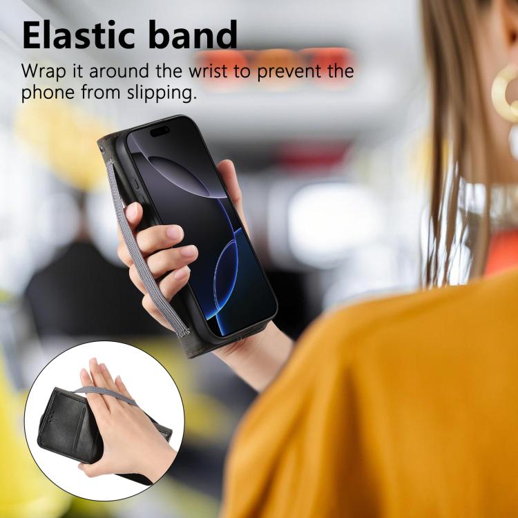 For iPhone 16 Elastic Wristband Magnetic Suction Leather Phone Case