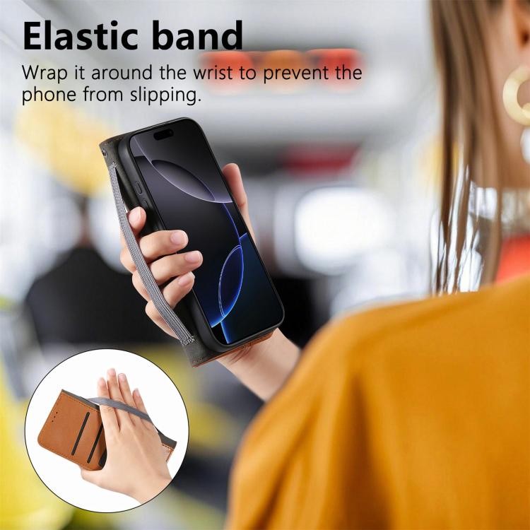 For iPhone 17 Elastic Wristband Magnetic Suction Leather Phone Case