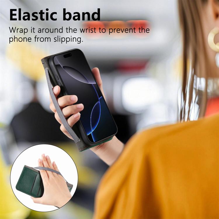 For iPhone 17 Elastic Wristband Magnetic Suction Leather Phone Case