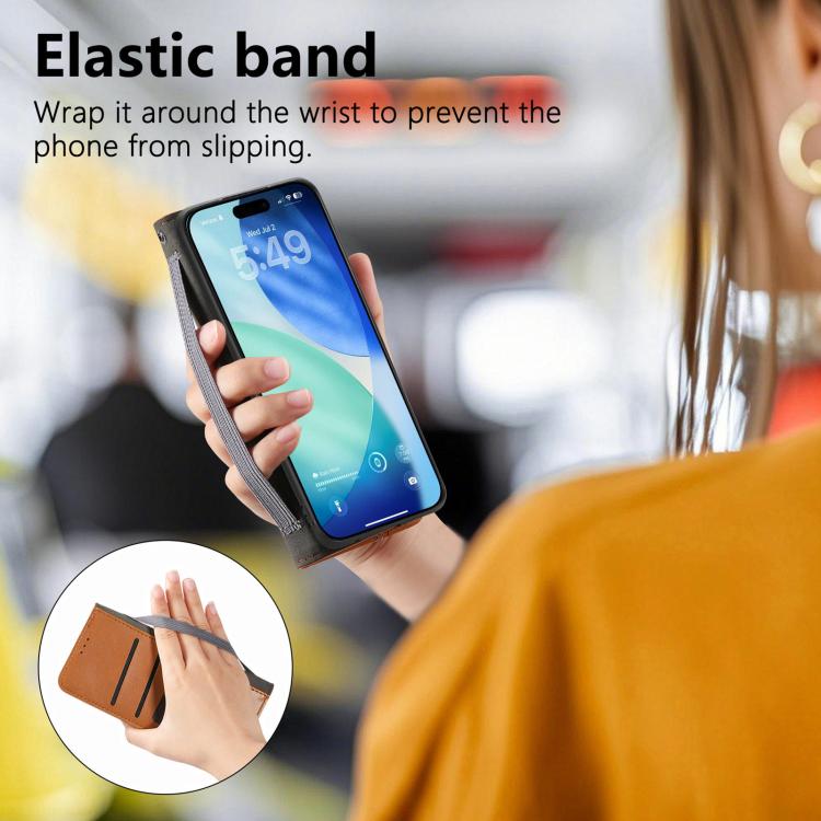 For iPhone Air Elastic Wristband Magnetic Suction Leather Phone Case
