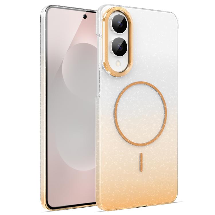 For Samsung Galaxy S25 Edge 5G Gold Diamond Glitter Gradient MagSafe Shockproof Phone Case