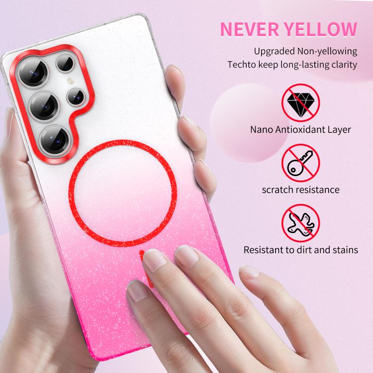 For Samsung Galaxy S23 5G Gold Diamond Glitter Gradient MagSafe Shockproof Phone Case