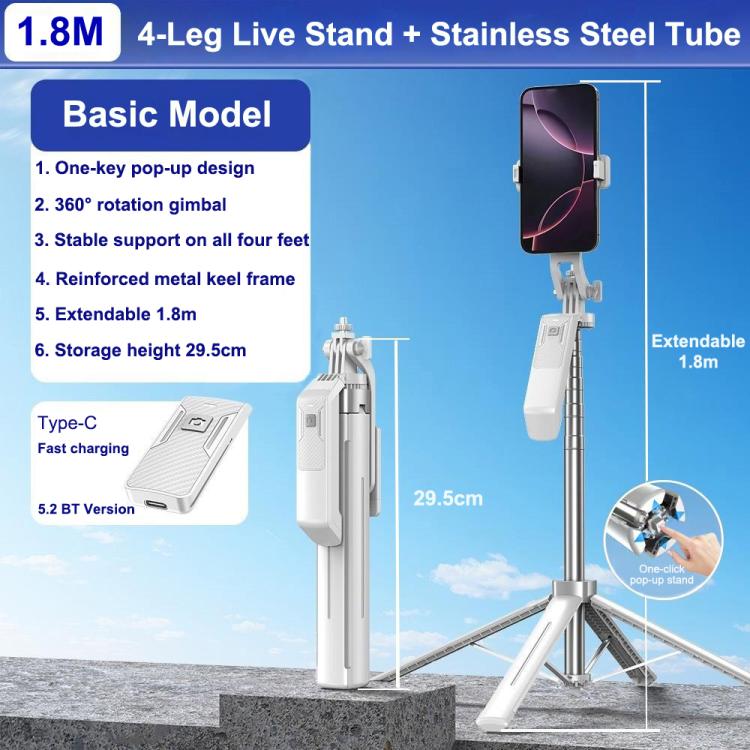 P18 Portable Travel Selfie Stick Retractable Anti-Shake Gimbal Phone Holder