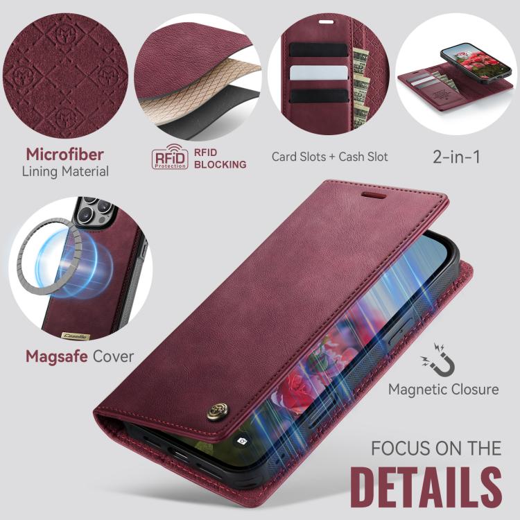 For iPhone 16 Pro Max CaseMe C49 MagSafe RFID Blocking Detachable Wallet Leather Phone Case