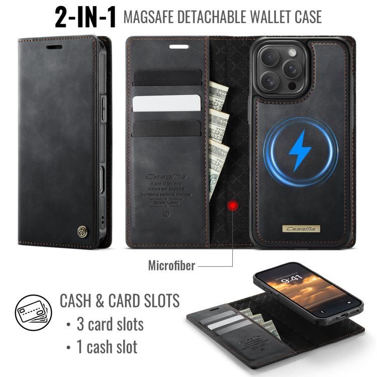 For iPhone 16 Pro Max CaseMe C49 MagSafe RFID Blocking Detachable Wallet Leather Phone Case
