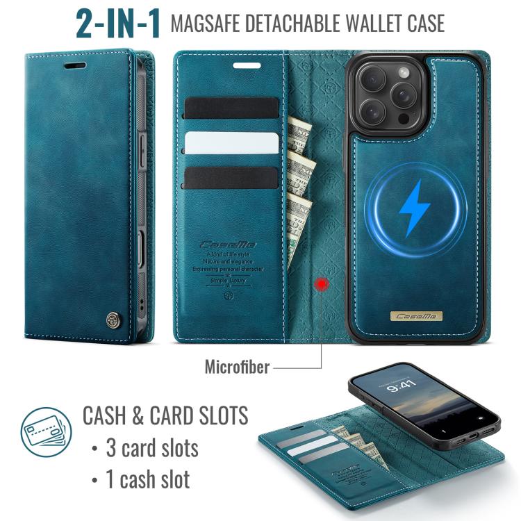 For iPhone 16 Pro Max CaseMe C49 MagSafe RFID Blocking Detachable Wallet Leather Phone Case