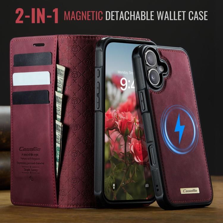 For iPhone 16 CaseMe C49 MagSafe RFID Blocking Detachable Wallet Leather Phone Case