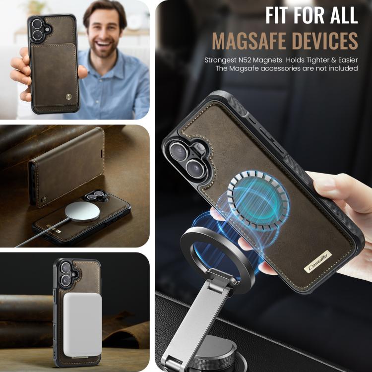 For iPhone 16 CaseMe C49 MagSafe RFID Blocking Detachable Wallet Leather Phone Case