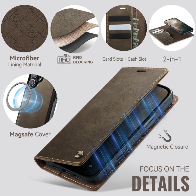For iPhone 16 CaseMe C49 MagSafe RFID Blocking Detachable Wallet Leather Phone Case