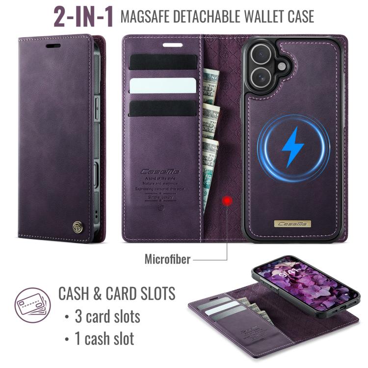For iPhone 16 CaseMe C49 MagSafe RFID Blocking Detachable Wallet Leather Phone Case