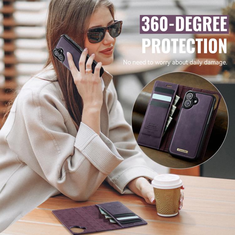 For iPhone 16 CaseMe C49 MagSafe RFID Blocking Detachable Wallet Leather Phone Case