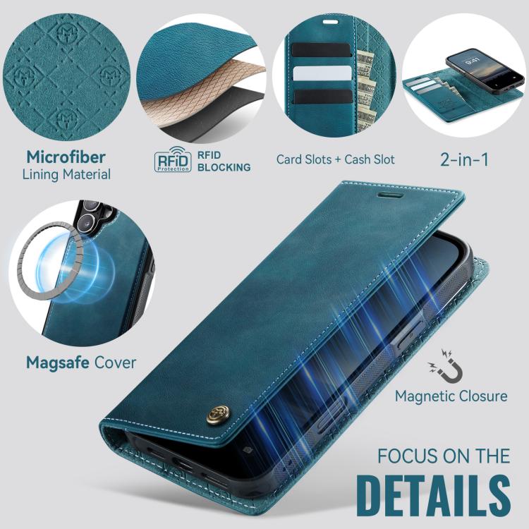 For iPhone 16 Plus CaseMe C49 MagSafe RFID Blocking Detachable Wallet Leather Phone Case
