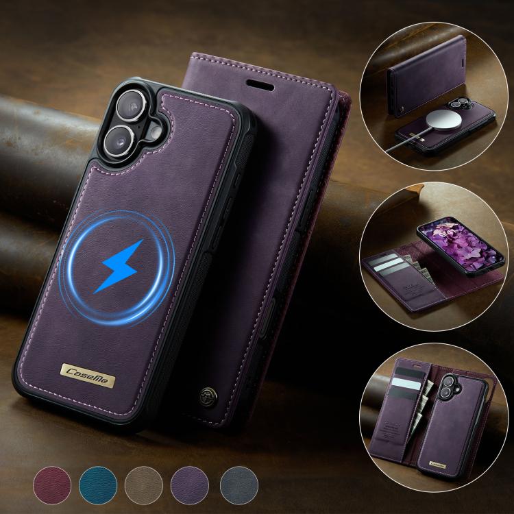 For iPhone 16 Plus CaseMe C49 MagSafe RFID Blocking Detachable Wallet Leather Phone Case
