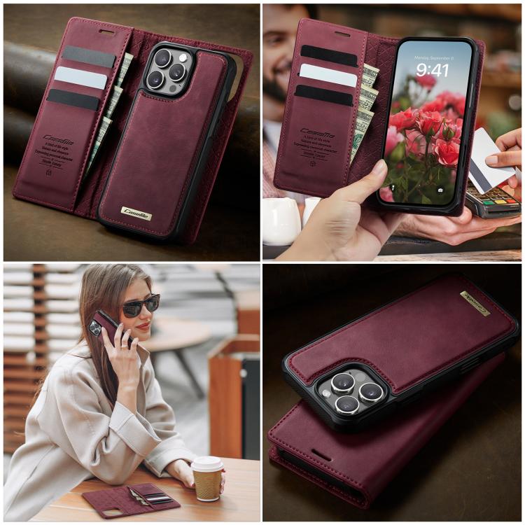For iPhone 16 Pro CaseMe C49 MagSafe RFID Blocking Detachable Wallet Leather Phone Case