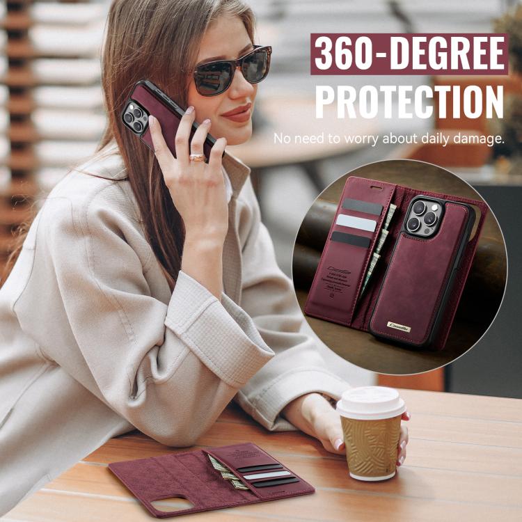 For iPhone 16 Pro CaseMe C49 MagSafe RFID Blocking Detachable Wallet Leather Phone Case