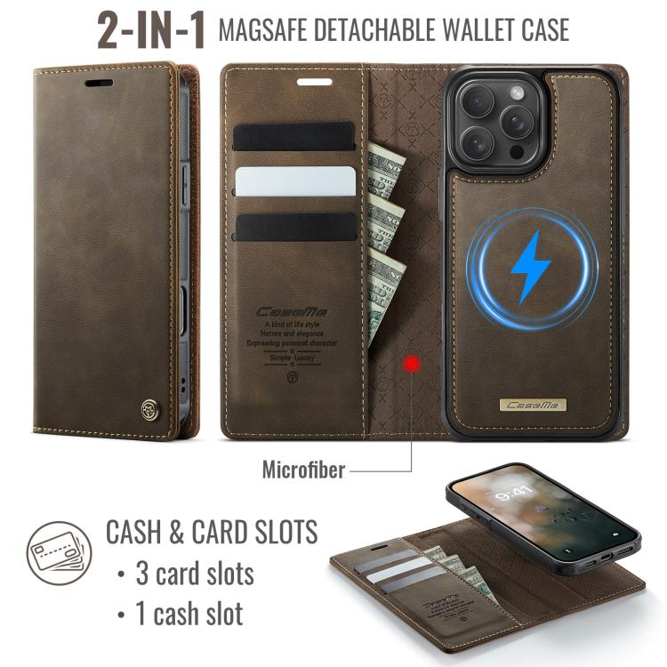 For iPhone 16 Pro CaseMe C49 MagSafe RFID Blocking Detachable Wallet Leather Phone Case