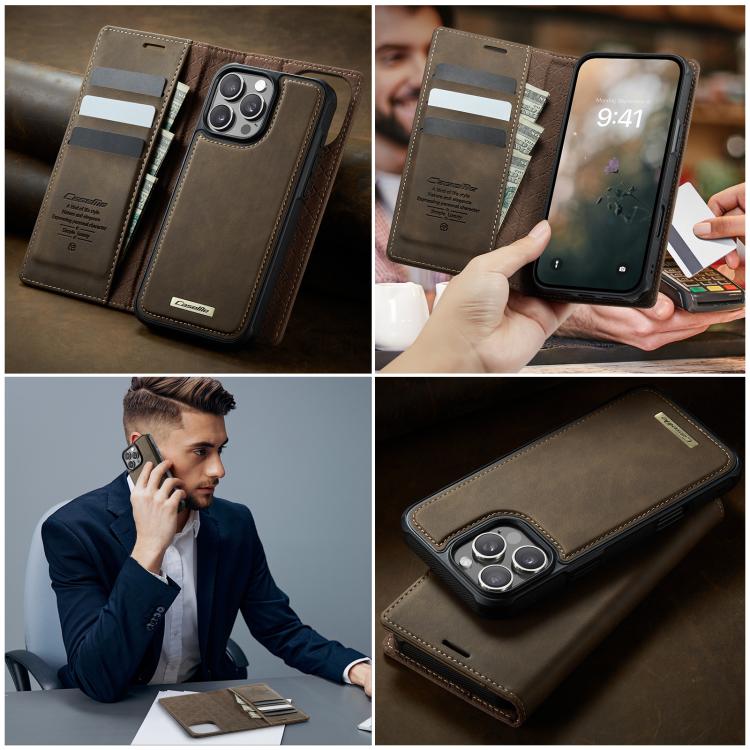 For iPhone 16 Pro CaseMe C49 MagSafe RFID Blocking Detachable Wallet Leather Phone Case