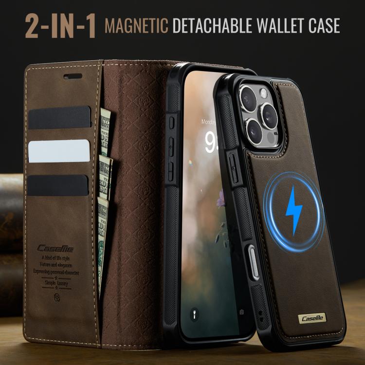 For iPhone 16 Pro CaseMe C49 MagSafe RFID Blocking Detachable Wallet Leather Phone Case