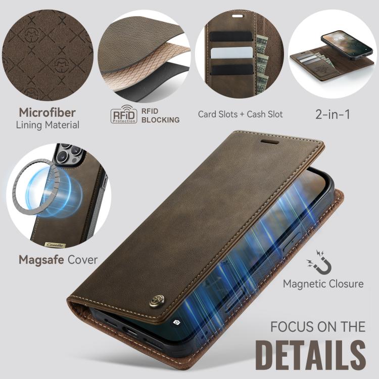 For iPhone 16 Pro CaseMe C49 MagSafe RFID Blocking Detachable Wallet Leather Phone Case