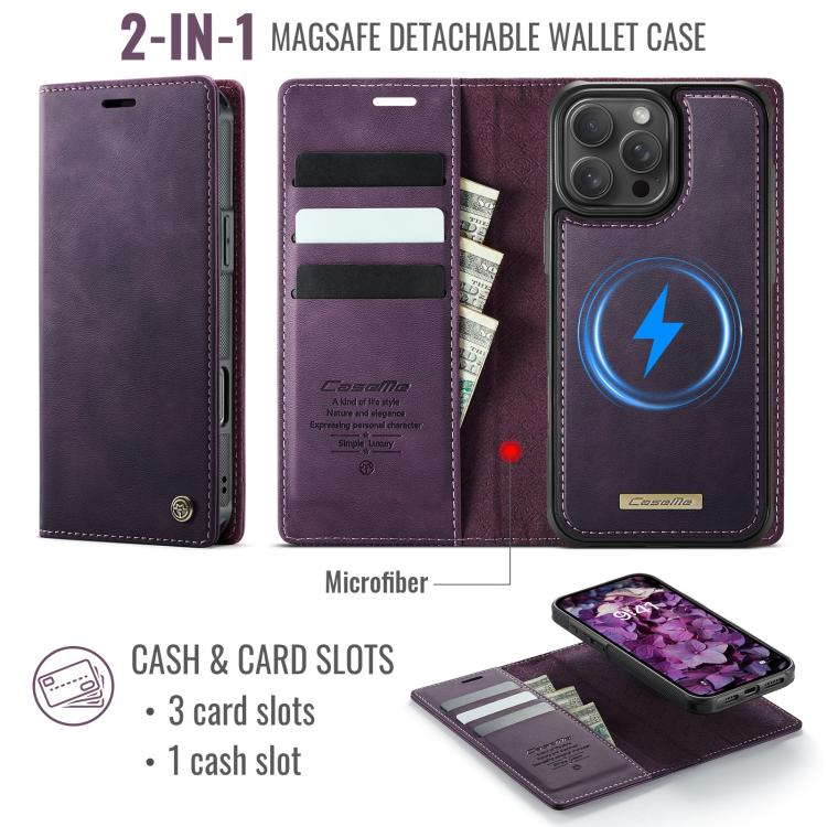 For iPhone 16 Pro CaseMe C49 MagSafe RFID Blocking Detachable Wallet Leather Phone Case