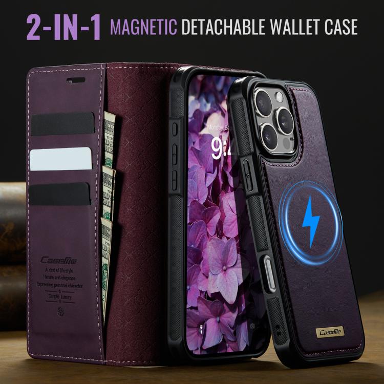 For iPhone 16 Pro CaseMe C49 MagSafe RFID Blocking Detachable Wallet Leather Phone Case