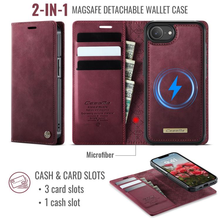 For iPhone 17e / 16e CaseMe C49 MagSafe RFID Blocking Detachable Wallet Leather Phone Case