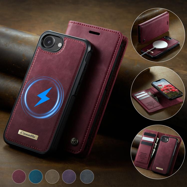 For iPhone 17e / 16e CaseMe C49 MagSafe RFID Blocking Detachable Wallet Leather Phone Case